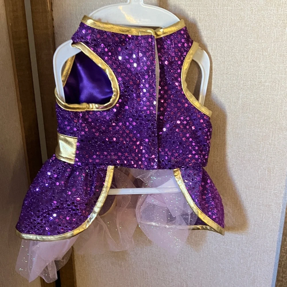 Sparkling Purple and Gold Dogs Rapunzel Costume Medium